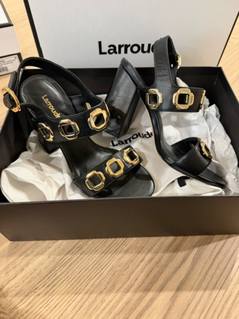 Larroude Milan Hi Sandal In Black Leather Size 7 New — image 4 of 8